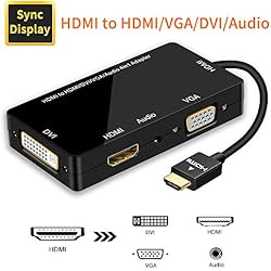 Adaptador HDMI, Visualización Sincronizada 1080P HDMI a VGA DVI HDMI Audio Convertidor de Video 4 en 1 con Cable Micro USB Adaptador Multipuerto