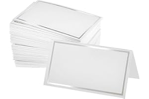 AUTUUCKEE Silver Place Cards for Table Setting - 50 Piece DIY Wedding Reception & Christmas Dinner Party Seating Decor with Foldable Paper Name Tags