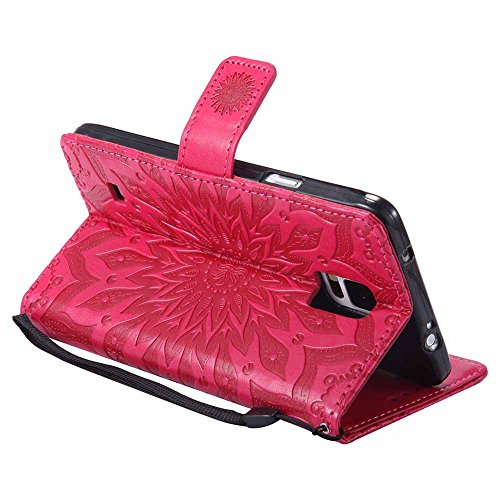 Galaxy Note 4 Hülle, Dfly Premium Slim PU Leder Mandala Blume prägung Muster Flip Hülle Bookstyle Stand Slot Schutzhülle Tasche Wallet Case für Samsung Galaxy Note 4, Rot - 6
