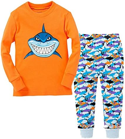 Pandaprincess "shark" Little Boys 2 Piece Pajama 100% Cotton(2-7years) (3T, orange)
