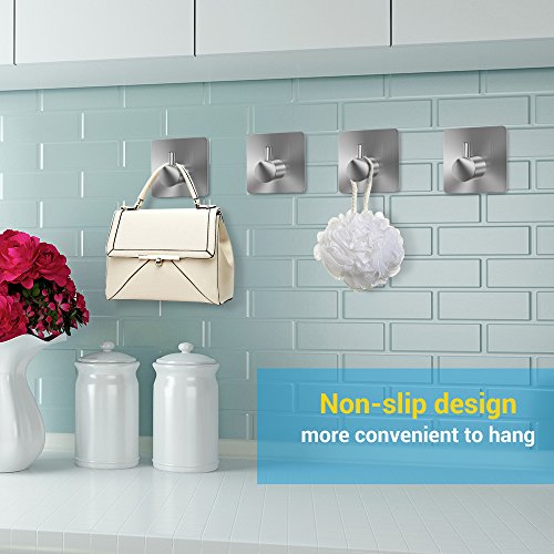 Handtuchhaken 4er, Ohne Bohren Quadratisch Leiste Selbstklebend 3M Eckig für Tür küche Bad Dusche zum kleben, Edelstahl Glänzend Gebürstet, Für Glasduschwand Stange - 6