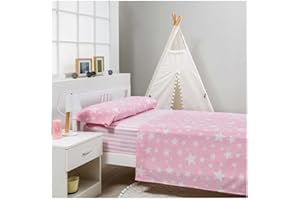 COTTON ARTean Juego de sabanas Infantil/Juvenil GIVETTE Pink Cama de 105 x 190/200. 50% ALGODÓN 50% Poliester. Color Rosa
