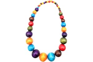 COLORFUL BLING Ethnic Chunky Natural Wood Bead Necklace for Men Women Unisex Handmade Africa Wooden Beaded Chain Strand Necklaces Statement Hip Hop Jewelry