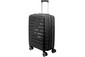 EUES Maletas de Viaje Cabina Trolley Rígida (55 x 38 x 22 cm), Maletas de Viaje con Ruedas Giratorias y Cerraduras de Dial Material PP Ligero (Negro-S)