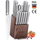 Paketinhalt: 1x Holzblock, 1x Kochmesser, 1x Fleischmesser, 1x Brotmesser, 1x Santoku Messer, 1x Mehrzweckmesser, 1x Schälmesserund, 6x Steakmesser, 1x Wetzstahl, 1x Geflügelschere