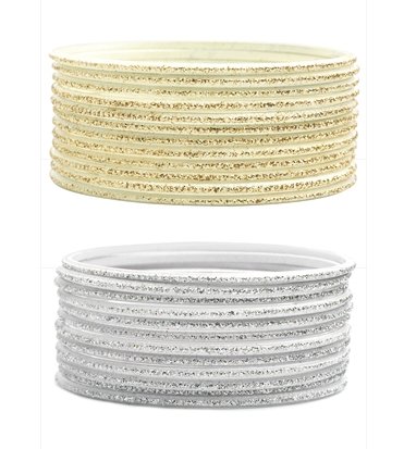 24 Piece Glitter Bangle Set: 12 Silver & 12 Gold