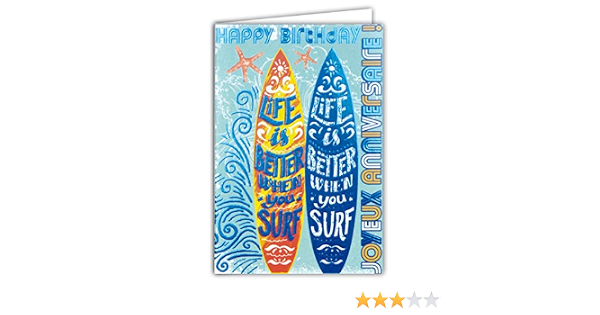 Afie 69 4084 Carte Happy Birthday Joyeux Anniversaire Surf Bleu Turquoise Brillant Amazon Fr Fournitures De Bureau