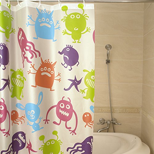 DESIGN DUSCHVORHANG WANNENVORHANG FÜR DUSCHE BADEWANNE 180x180 KLEINE BAKTERIEN INKL. RINGE