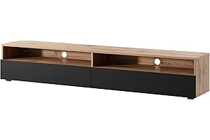Selsey REDNAW - Mueble TV/Mueble de salón - Roble Wotan/Negro Brillo - 180 cm