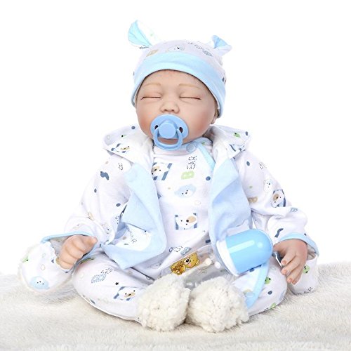 Nicery Reborn Baby Doll Soft Simulation Silicone Vinyl 22inch 55cm Magnetic Mouth Lifelike Boy Girl Toy White Blue Eyes Close