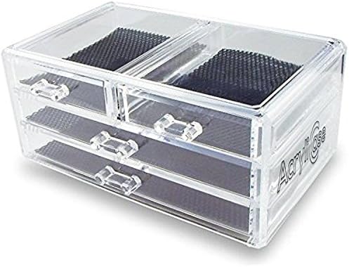 Acrylic Makeup &amp; Jewelry Organizer 4 Draw Cosmetic Storage Display Box 9.5W x 4.5L x 6H Clear by KK Express Goods