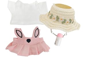 MINGSOLDIER Ropa de muñeca de 17 cm adecuada para muñecas Labubu de 17 cm, accesorios 1 camiseta, 1 vestido, 1 botella blanca + 1 sombrero sin muñeca