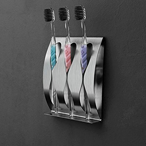 flintronic Wand Befestigter Edelstahl Zahnbürstenhalter Durable Rasiermesser-Halter Wasserdicht mit Self Adhesive Badezimmer (3 Löcher) - 2
