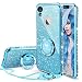 Produktbild OCYCLONE iPhone XR Hülle Glitzer, Handyhülle iPhone XR Mädchen Frauen, mit 360 Grad Ständer Ring Diamant Glitzer Bling Case für iPhone XR 6,1 Zoll - Blau