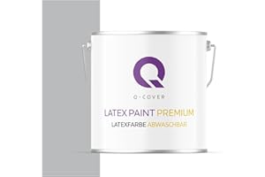 Q-COVER Latexfarbe Abwaschbar 5L (ca.35m2) Grau Farbton Innenfarbe Wandfarbe Deckenfarbe Klasse 2 Mattfarbe Für Allergiker Scheuerfest Geruchlos Frei Von Voc