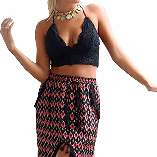 Minetom Damen Sexy Tops Klein V-Ausschnitt Rückenfrei Spitze Oberteile Bluse Sommer Bikini Bra BH - 2