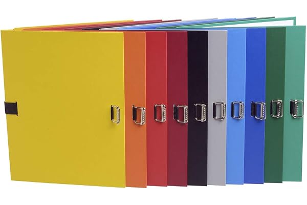 Exacompta - Réf. 720E - Carton de 10 chemises à dos extensible en papier toilé couleur - dos extensible jusqu'à 13 cm - fermeture par sangle - dim 24 x 32 cm - pour format A4 - couleurs assorties