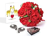 TIED RIBBONS Karwa chauth Gifts Artificial Red Roses with Earrings and Greeting Card | Gifts for Women on Karwachauth | Karwachauth Special Gifts for Wife | Karwachauth Special Gifts for Wife