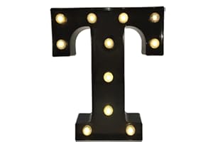 PROYATECH Black Alphabet Marquee Letters LED 26 Alphabet Light Up Letters with Diamond Bulb Battery Powered Led Letter for Wedding Birthday Christmas Home Bar Decoration Party Night Light (Black Letter T)