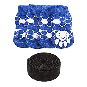 KUTKUT Anti-Slip Small Breed Dog Socks with Paw Pattern | Pet Paw Protector Puppy Socks with 4 Pieces Adjustable Straps | Socks for Shishtzu, Maltese, Chihuahua etc (Size: L, Height 9 cm, Width 4 cm)
