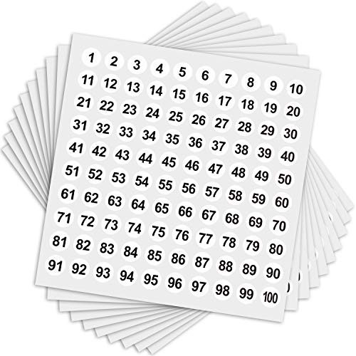 Chinco 100 Feuilles Nombre d'Autocollants 1 à 100 Rond Numéros Auto-Adhésifs Autocollants Nombre d'Étiquettes Rondes Organisation du Stockage Autocollant