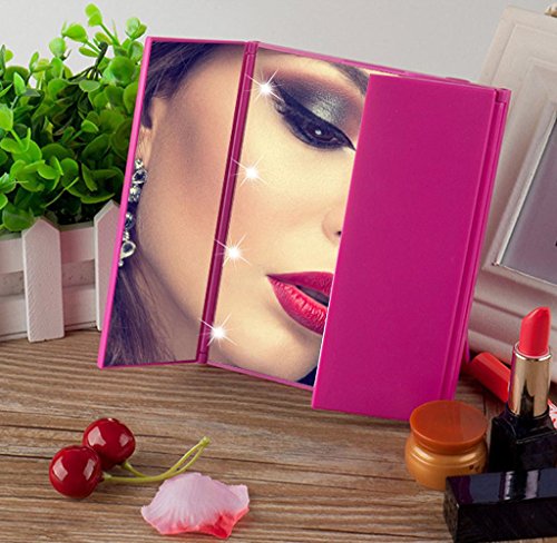 Covermason Faltbarer beleuchteter Schminkspiegel Spiegel für Make up und Rasur die Reise oder das Bad, mit 8-LEDs (Rosa) - 4