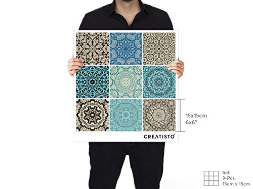Fliesenaufkleber – CREATISTO Fliesenfolie u. Mosaikfliesen | Fliesen-Sticker Folie Aufkleber für Badezimmer Deko – Folie für Badezimmer-Gestaltung | 15×15 cm – Motiv Marokkanisch – 9 Stück - 4