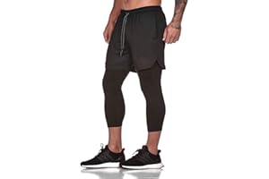 ASKSA Short 2 en 1 pour Homme Short de Course Double Pantalon de Sport Court Hommes Décontracté Jogging D'entraînement Fitness Leggings