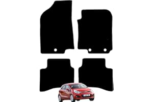 Carsio Carpet Car Mats For Kia Rio 2011 to 2017 4 Piece Set with 3 Clips Tailored Fit Floor Mat Complete Accessory Black Custom Fitted - All Weather, Anti-Slip Backing & Black Trim