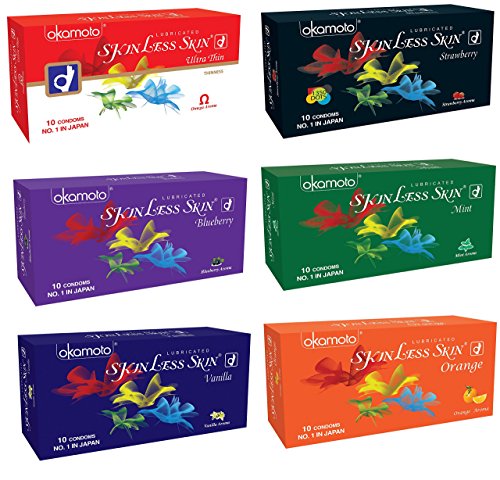 Okamoto Skinless Skin Ultra Thin Strawberry 1350 Dots and Multi-Flavoured Condom, 6 X 10S (SLS-1UT,1ST,1BL,1MI,1VA,1OR-10-06) RS.435 (52.00% Off) - Amazon