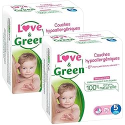 Love & Green - Couches Bébé Hypoallergéniques 0% - Taille 5 (11-25 kg) - Lot de 2 x 26 couches (52 couches)