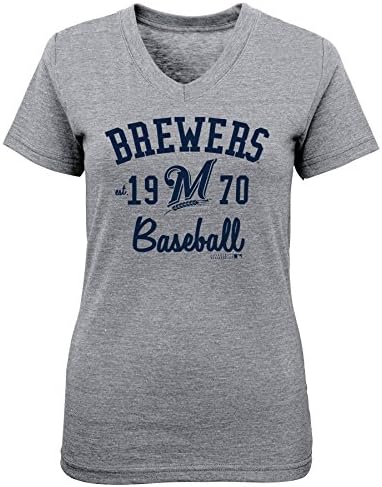 MLB Milwaukee Brewers Girls 7-16 Back In The Day V-neck Tee-M (10-12)