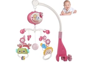 OFFFAY Cot Mobile for Babies, Baby Mobiles for Crib, Hanging Projection Mobile with Music Box, Timing Function, Musical Mobiles for Baby, Gifts for 0-12 Months Newborn (Pink)
