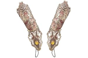 Juland Damen Steampunk Kostüm Lange Handschuhe Fingerlose Spitzenhandschuhe Gothic Blumenspitze Armband Ring Vintage Perlen Handgemachte Schnürschuhe Braut Armband Ring Set - 1 Paar - Bronzieren