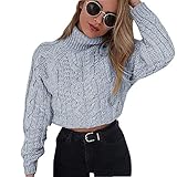 iHENGH Vorweihnachtliche Karnevalsaktion Damen Winter Warm Bequem Hohe Kragen Sexy Stilvoll Umbilical Twist Lässig Slim Dicker Strickpullover Pullover(EU-44/CN-L,Grau)