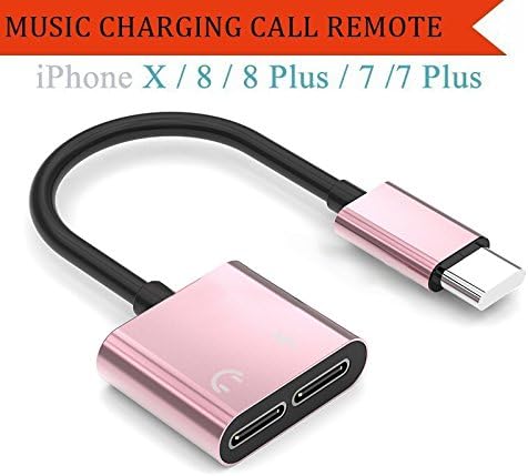 Dual Lighting Adapter&amp;Splitter for iPhone X iPhone 8/8 Plus iPhone 7/7 Plus 2 in 1 lightening connector Headphone and Charge Cable Splitter Adaptor For iPhone,iPod touch,Earphone Lightning AUX Stereo headset Adapter Cales,Audio,Call,Remote Control,Charging and Music Control ,Compatible with iOS 10.3 /11.2 (Plink Black)