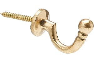 Merriway® BH01643 (2 Pcs) Ball End Curtain Drapery Hold Back Tie Back Hooks, 40mm (1.1/2 inch) Brass - Pack of 2 Pieces