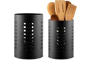 UQTUKO Portautensili da cucina, 2 pezzi portaposate in acciaio inossidabile Cestello portaposate per organizzare gli utensili da cucina Set in stile nordico vintage, Nero