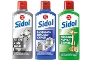 SIDOL | GAPATEC SIDOL SET 3 x je 250ml 1 x Messing Kupfer Bronze 1 x Silber Zinn Gold 1 x Edelstahl Chrom Niro *****Polieren Sie zuverlässig alle Metalle!*****