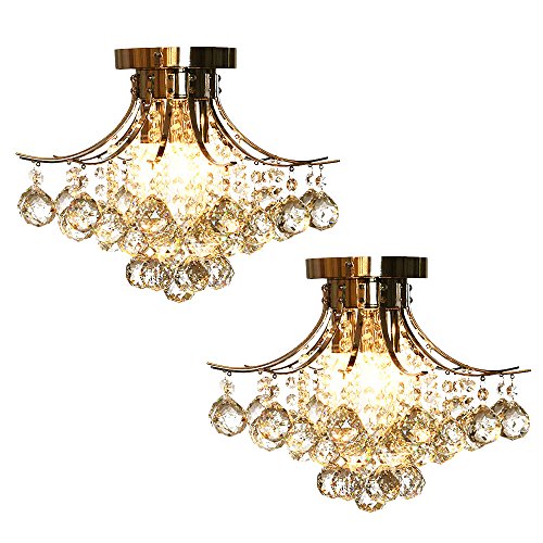 Annt Holleween 2 paquetes de candelabro de cristal con acabado cromado con 3 luces, estilo mini, montaje empotrado, lámpara de techo, para sala de estudio/oficina, comedor, dormitorio, sala de estar