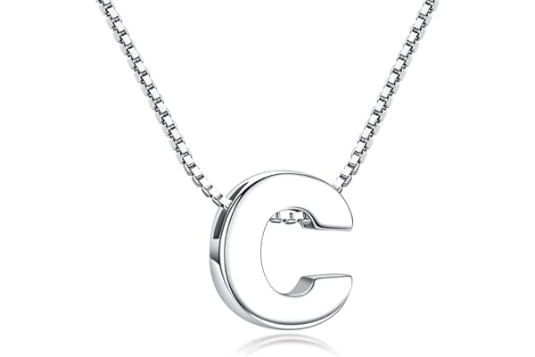 Candyfancy Pendentif Lettre Argent 925 Initiale Prenom A-Z Alphabet Personnalisé Chaîne 45CM Bijoux Collier Fille Ado Femme