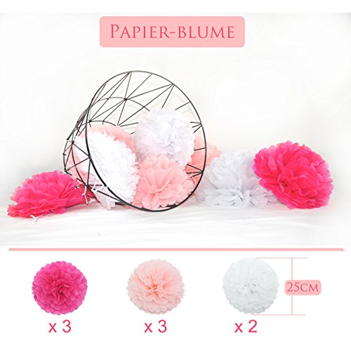 Himeland 22 Stück Pompoms Set, Papierblume mit Quaste und Girlande, Pompon Dekoration für Hochzeit/Baby-Dusche/ Geburtstagsfeier/Baumschulen-Dekoration - 2