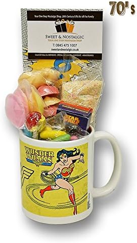 Wonder Woman Comic Mug with a Lush Selection of 70's Retro Sweets