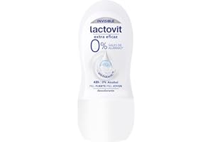 Lactovit - Desodorante Roll-On Extra Eficaz 0% Sin Sales de Aluminio ni Alcohol - Anti-irritaciones y Tecnología Invisible - Protección 48h con Suavidad y Cuidado para Piel Sensible - 50 ml