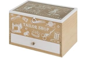 LEKE GO Costurero de madera con tapa cristal nordico 24x16x15 cm (24x16x15 cm)