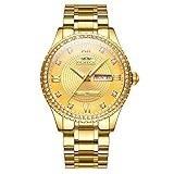 EINZIGARTIGES WATCH DESIGN - Goldene Uhr mit Diamantlünette und unregelmäßigem Gehäuse, exquisites Zifferblatt für luxuriöse Erfahrung durch Diamantenwaagen und klassische römische Zeitmarken Elegante Dauphine-Zeiger, klassische Krone, automatische Wochen- und Datumsanzeige.