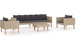 Deufre Conjunto Muebles de Jardín de Ratán 4 Piezas Sofa Jardin Exterior Sofas Exterior Jardin Ratan Conjunto Jardin con Cojines Lavables para Jardín Terraza Patio Beige