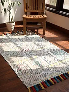 dhaga india Modern Cotton Handwoven Rug Natural Fibres Braided Carpet for Bedroom Living Dining Room Floor Home Decor (3 x 5 Feet) (Turkish Morrocan)