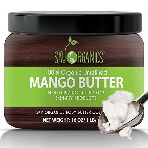 Best Raw Mango Butter by Sky Organics 454g- 100% Pure, Unrefined, Organic Mango Butter-Skin Nourishing, Moisturizing & Healing, for Dry Skin, Hair Shine - For Skin Care, Hair Care & DIY- Made in USA