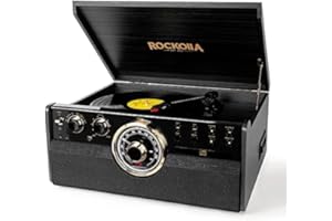 ROCKOLLA - Vinyl Plattenspieler, Bluetooth-Vintage mit Eingebauten Lautsprechern - LP-Vinyl-Schallplatten-Wiedergabe, UKW-Radio, Kassetten, CD und MP3-USB - Retro (Vanguard Schwarz)